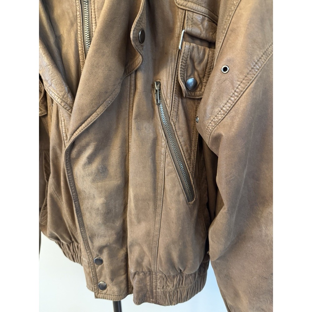 Vintage Wilsons Adventure Bound leather bomber jacket Men L Brown Insulated Zip - Picture 5 of 12